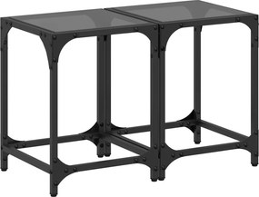 vidaXL 2 db acél dohányzóasztal fekete üveglappal 30 x 30 x 40 cm