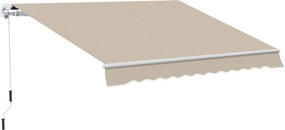 Outsunny Kézi Kihúzható Kasszette Napernyő, 3,95m Kézi Karral, Erkély Napernyő, Fali Szerelésű, Alumínium, Fehér+Beige, 395 x 245 cm | Aosom