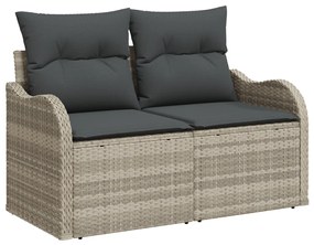 6 darabos Kert Kanapé Szett Párnákkal Világosszürke Poli Rattan, 2-személyes Kert Kanapé Párnákkal Világosszürke Poli Rattan