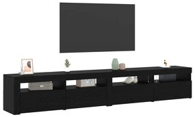 3 darabos TV szekrény szett LED fényekkel, Fekete tölgy, Műgyanta