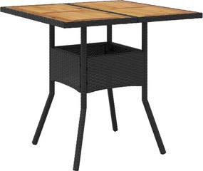 vidaXL fekete polyrattan kerti asztal akácfa lappal 80 x 80 x 75 cm