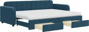 vidaXL kék kihúzható bársony heverő fiókokkal 80 x 200 cm