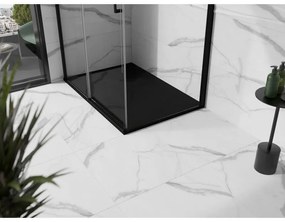 Mexen, Mexen Stone+ brodzik kompozytowy prostokątny 140 x 80 cm, czarny, maskownica czarna - 44708014-B