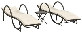 2 db barna polyrattan napozóágy asztallal