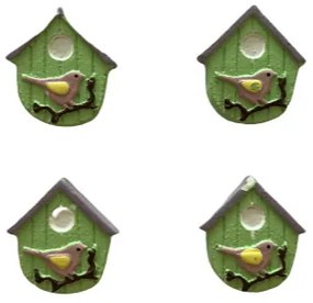 Gipsz dekoráció zöld-lila házikó motívum 3x3cm