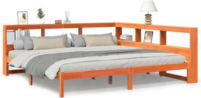 vidaXL barna tömör fenyőfa könyvespolcos ágy matrac nélkül 200 x 200cm