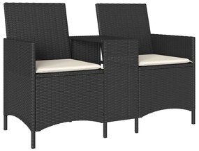 2 személyes fekete polyrattan kerti kanapé asztallal / párnával