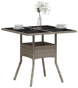 világosszürke polyrattan üveglapos kerti asztal 80 x 80 x 75 cm