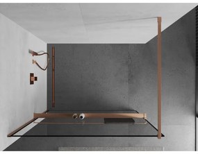 Mexen Kioto+, Walk-In zuhanyparaván polccal és akasztóval 80 x 200 cm, 8 mm átlátszó üveg fekete mintás, réz matt profil, 800-080-121-65-70