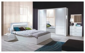 Hálószoba garnitúra (Szekrény+Ágy 160x200+2x éjjeliszekrény), fehér/magasfényű fehér HG, ASIENA