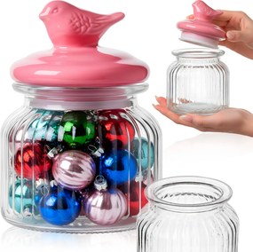 Üveg Élelmiszertartály 700 ml Díszítő tégely kerámia fedéllel