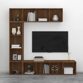 3 részes barna tölgy színű fa könyv/TV-szekrény 180x30x180 cm