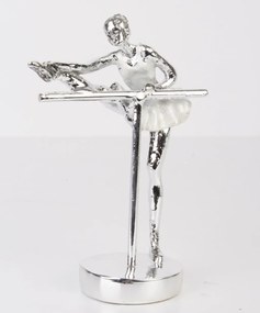 Bond design magasfényű ezüst fém balerína nyújt asztali dekorációs szsobor 18,5x13,5x7cm