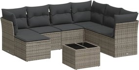 vidaXL 8 részes szürke polyrattan kerti ülőgarnitúra párnákkal
