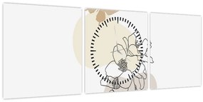 Kép - Bézs virágok pillangóval N⁰3 (órával) (90x30 cm)