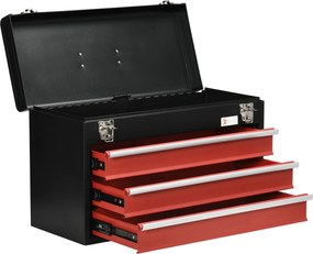 DURHAND Üres Szerszámtároló, 51 x 22 x 32 cm-es Szerszámdoboz 3 Fiókkal, Felső Tárolórekesszel, Fogantyúval, 2 Zárral, Acélból Készült, Fekete+Piros |