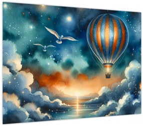 Üveg kép - Repülés az éjjeli ég alatt (70x50 cm)