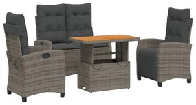 vidaXL 4 részes szürke polyrattan kerti étkezőszett párnával