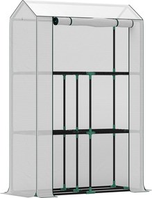 Outsunny Üvegház Polcokkal, Rollejtáros Ajtóval, Télálló Acélváz Üvegház, Üvegház Erkélyre, Kertbe, Paradicsomház UV Védelemmel 100x40x150cm | Aosom