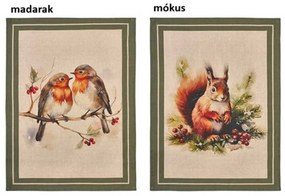 Mókus vagy madár mintás pamut konyharuha 50x70 cm Bosco incantato / Mókus