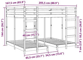 vidaXL Háromszintes emeletes ágykeret Barna 160 x 200 cm Tömör fenyőfa