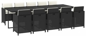11 részes fekete polyrattan kerti étkezőgarnitúra párnákkal