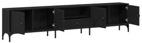 TV Szekrény Fiókkal Fekete Tölgy 200x25x44 cm Egyesített Fa