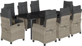 vidaXL 9részes világosszürke polyrattan kerti étkezőgarnitúra párnával