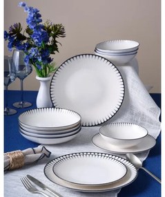 24 részes étkészlet, fehér/fekete, porcelán