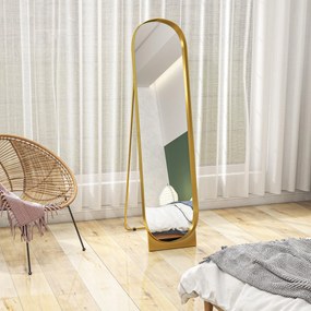 HOMCOM Ívelt Álló Tükör 40 x 160 cm, nagy tükör fémből készült kerettel és törésálló filmmel, álló vagy falnak dőlve, hálószobába, nappaliba és öltöző