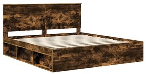 vidaXL Ágykeret fejtámlával Füstölt tölgy 180 x 200 cm Tömör fenyőfa