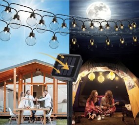 Napelemes LED dekorációs fényfüzér — 20 LED, 8 üzemmód, 500 mAh akkumulátor, 7,6 m hossz, IP67 védelem, meleg fehér