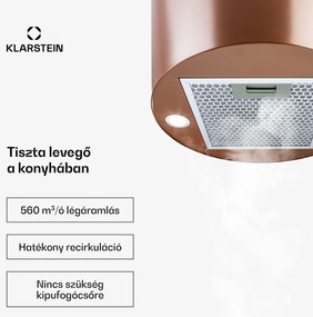 Klarstein Barett, sziget páraelszívó, Ø 35 cm, légkeringetés, 590 m³/ó, LED, aktívszén szűrő, réz