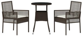 3 Részes Kert Étkező Garnitúra Barna Poli Rattan