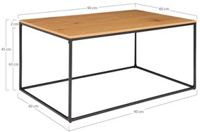 Vita dohányzóasztal tölgyhatású, fekete kerettel 60x90x45 cm
