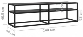 fekete edzett üveg TV-szekrény 140 x 40 x 40,5 cm