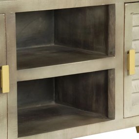 szürke tömör mangófa TV-szekrény sárgarézzel 110x30x48 cm