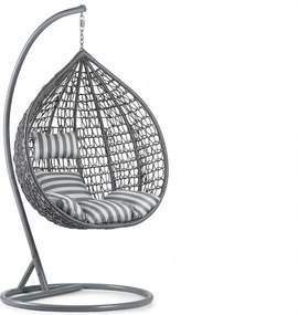 Szürke KOKON függőszék állvánnyal, fehér-szürke párnával