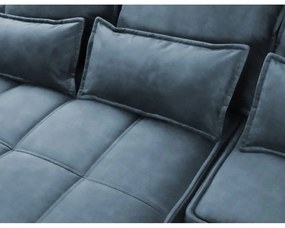 Kék bársony kinyitható-tárolóhelyes sarokkanapé (bal oldali-heverő résszel) Campo – ELTAP