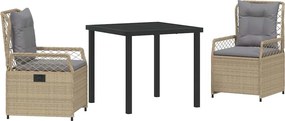 vidaXL Kert étkező szett 3 pcs Beige és Világosszürke polirattan