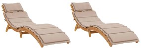vidaXL 2 db tópszínű tömör akácfa napozóágy párnákkal
