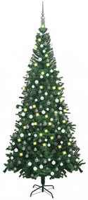 Zöld műkarácsonyfa LED-ekkel és gömbszettel L-es 240 cm