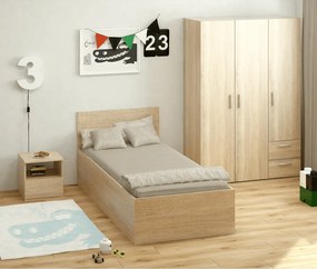 Ágy fém ráccsal és tárolóhellyel, 90x200, sonoma tölgy, DOLI