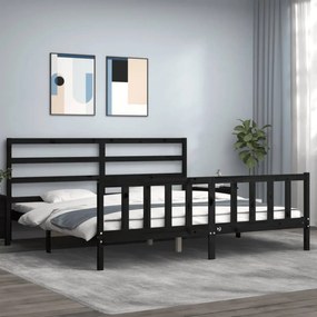 fekete tömör fa ágykeret fejtámlával 200 x 200 cm