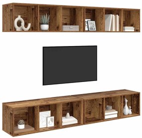 Fali TV Szekrény 4 pcs Régi fa 37 x 37 x 107.5 cm Műanyag Fa
