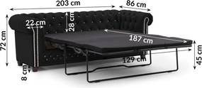 Fekete bársony kinyitható kanapé 203 cm York Blik – Ropez