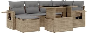 vidaXL 7 részes bézs polyrattan kerti ülőgarnitúra párnákkal