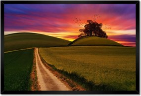 Poszter keretben 60x40 Naplemente Hegyek Fa