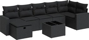 vidaXL 8 részes fekete polyrattan kerti ülőgarnitúra párnákkal