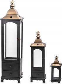 3 x Lampion fa lámpa fekete barna kpl dekoráció arany 140173